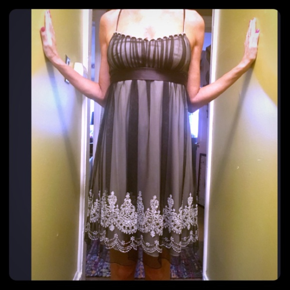 Formal empire waist cocktail dress black sheer